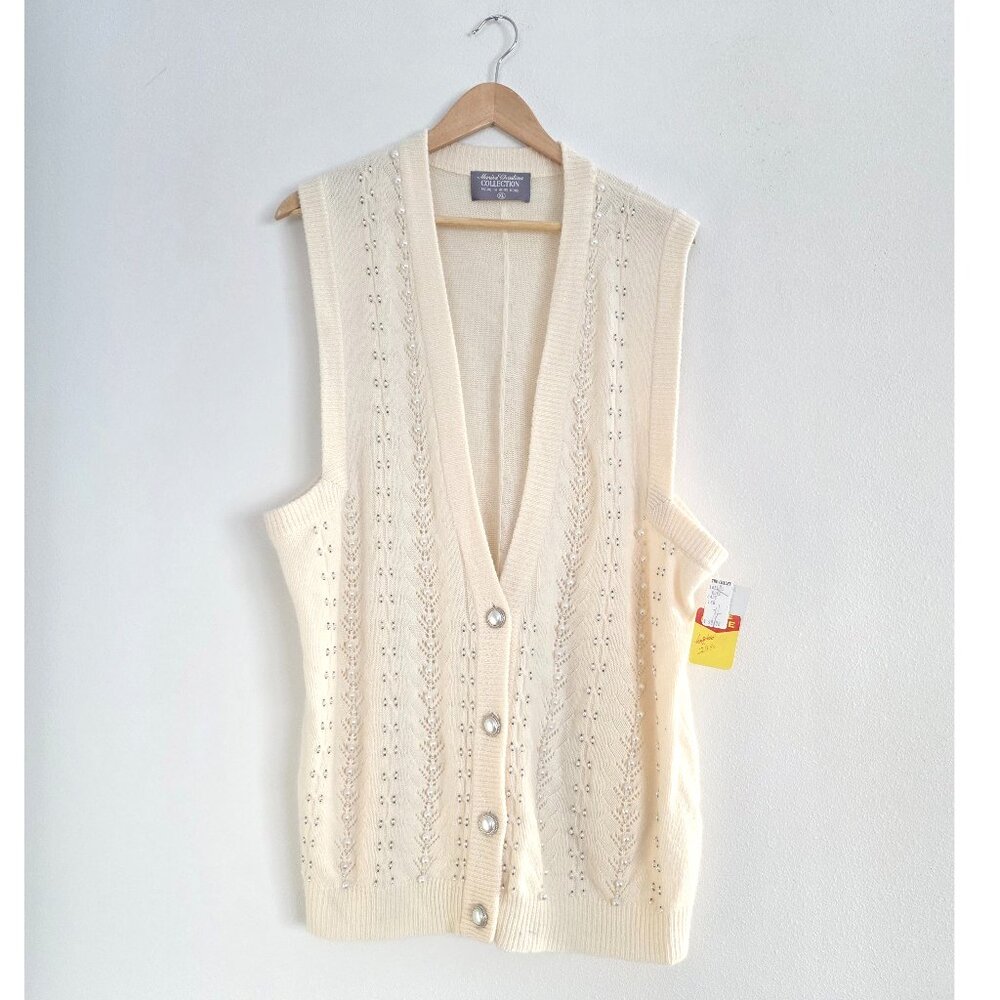 NWT Marisa Christina Beaded Sweater Vest Luxury Lambswool Angora Pearl Embellish